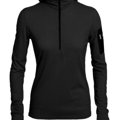 Icebreaker - Terra LS Half Zip Hood Women's (merinoull), Svart