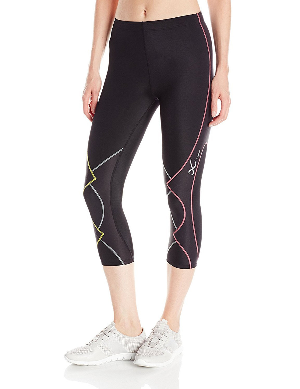CW-X - Women's Expert 3/4 Compression Tight, Black/Yellow/Grey/Pink