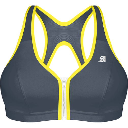 Shock Absorber - Active Zipped Plunge Bra, Grey/Yellow